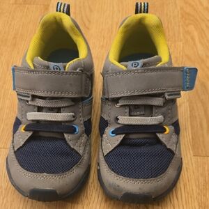 Pediped Gray and Navy Sneakers with Yellow Accents